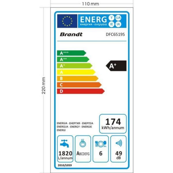 Πλυντήριο πιάτων Brandt DFC6519S 1280 W - Image 2