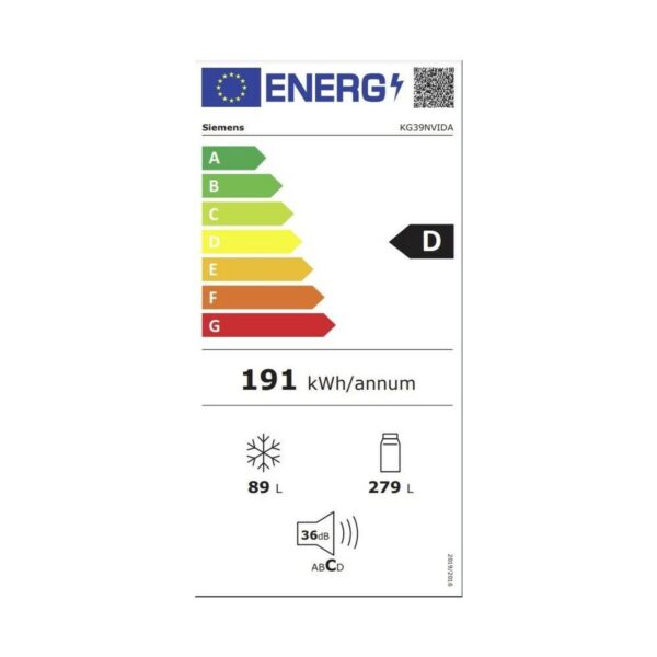 Συνδυασμένο Ψυγείο Siemens AG KG39NVIDA Χάλυβας (200 x 60 cm) - Image 2