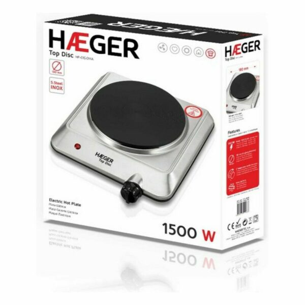 Ηλεκτρική Εστία Haeger HP-01S.014A Ανοξείδωτο ατσάλι 1 Μάτι Κουζίνας Μαύρο Ασημί 1500W - Image 3