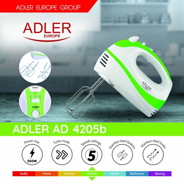 Μίξερ με Αναδευτήρες Adler AD 4205g Πλαστική ύλη - Image 3