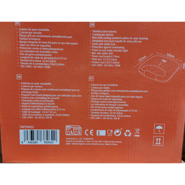 Σαντουιτσιέρα TM Electron Χάλυβας 750 W Διπλή - Image 2