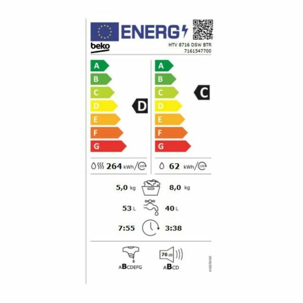 Washer - Dryer BEKO HTV8716DSWBTR 8kg / 5kg 1400 rpm Λευκό - Image 2