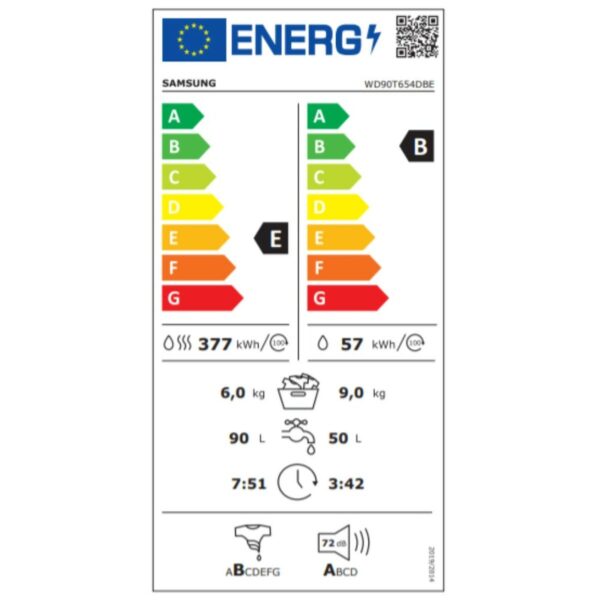 Washer - Dryer Samsung WD90T654DBE 9kg / 6kg 1400 rpm Λευκό - Image 2